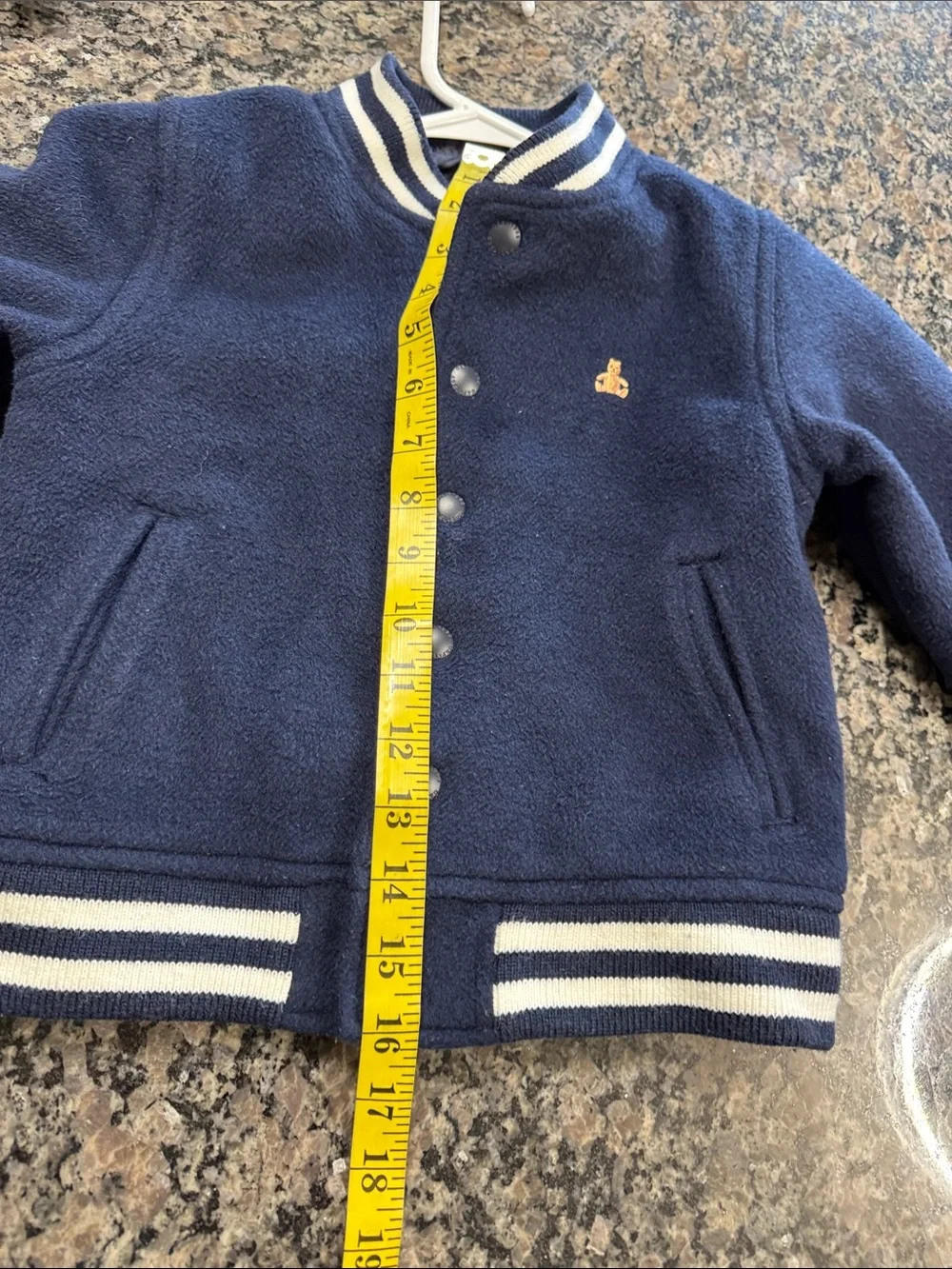 GAP Navy Kids Fleece Bomber Jacket with White Stripe Trim
